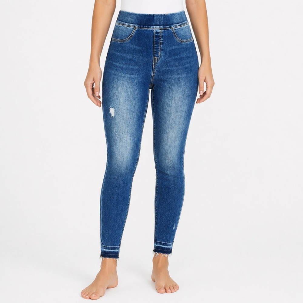 Spanx Jeans Distressed Ankle Skinny Jegging Size Large Shaping Pull On Stretch